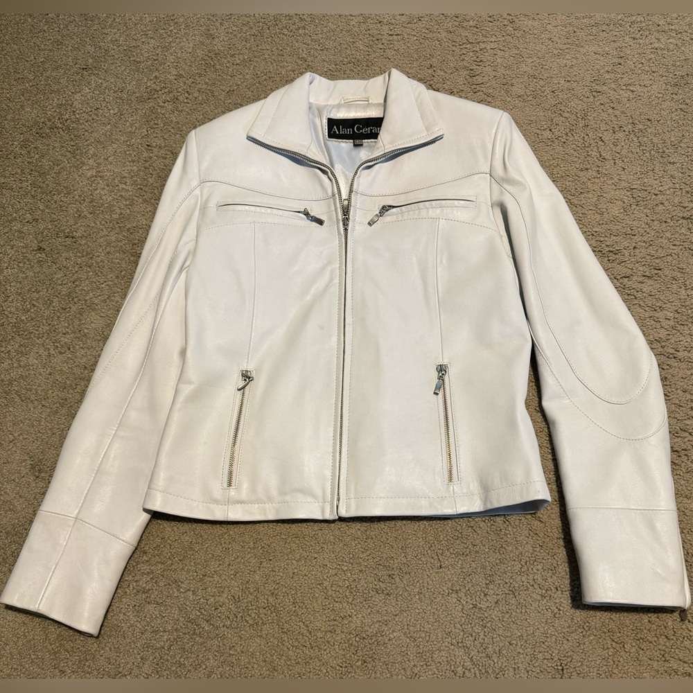 Women’s white leather moto jacket EU size 40